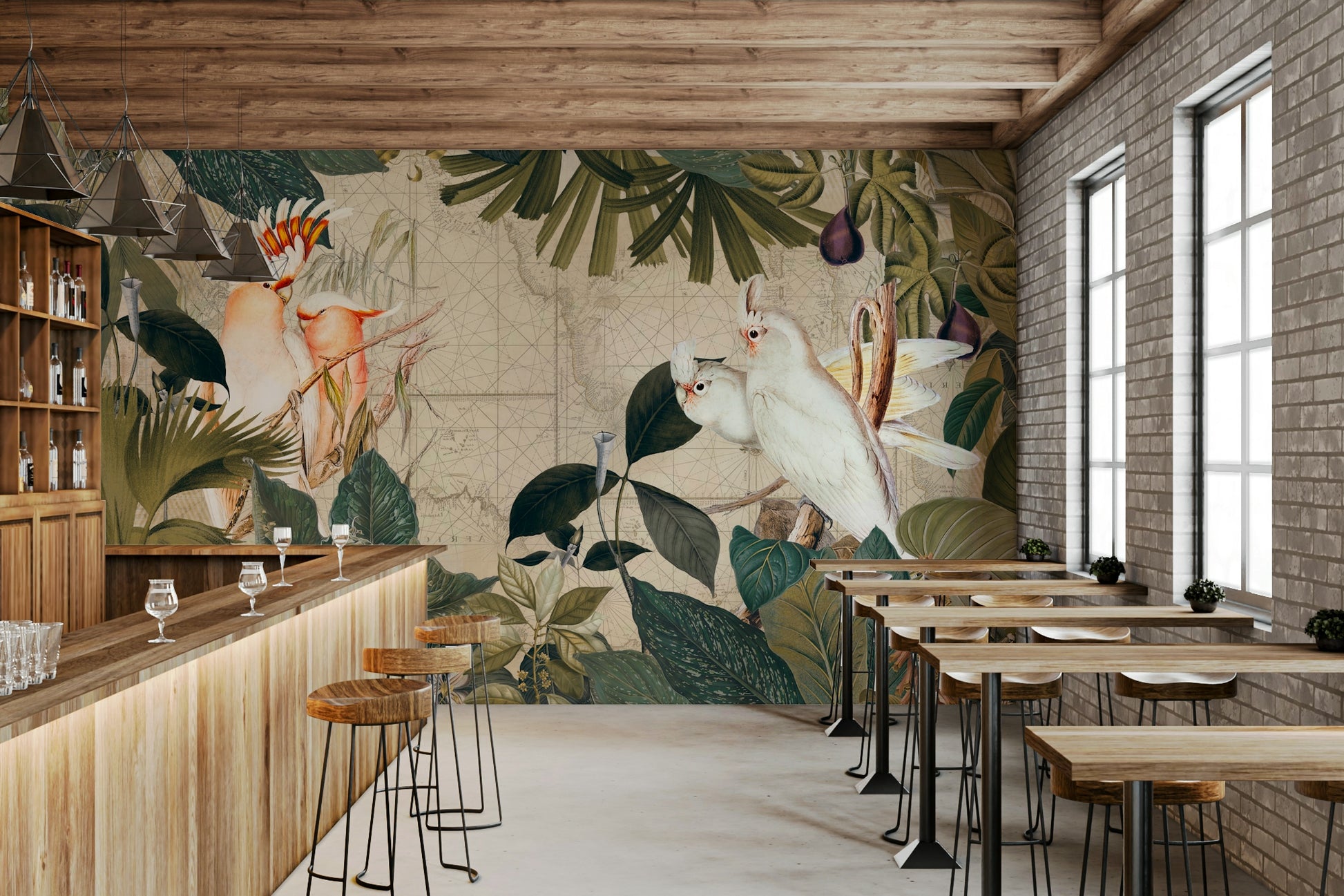 Calm and playful mural wallpaper design


