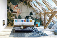 Tropical mural wallpaper with cockatoos

