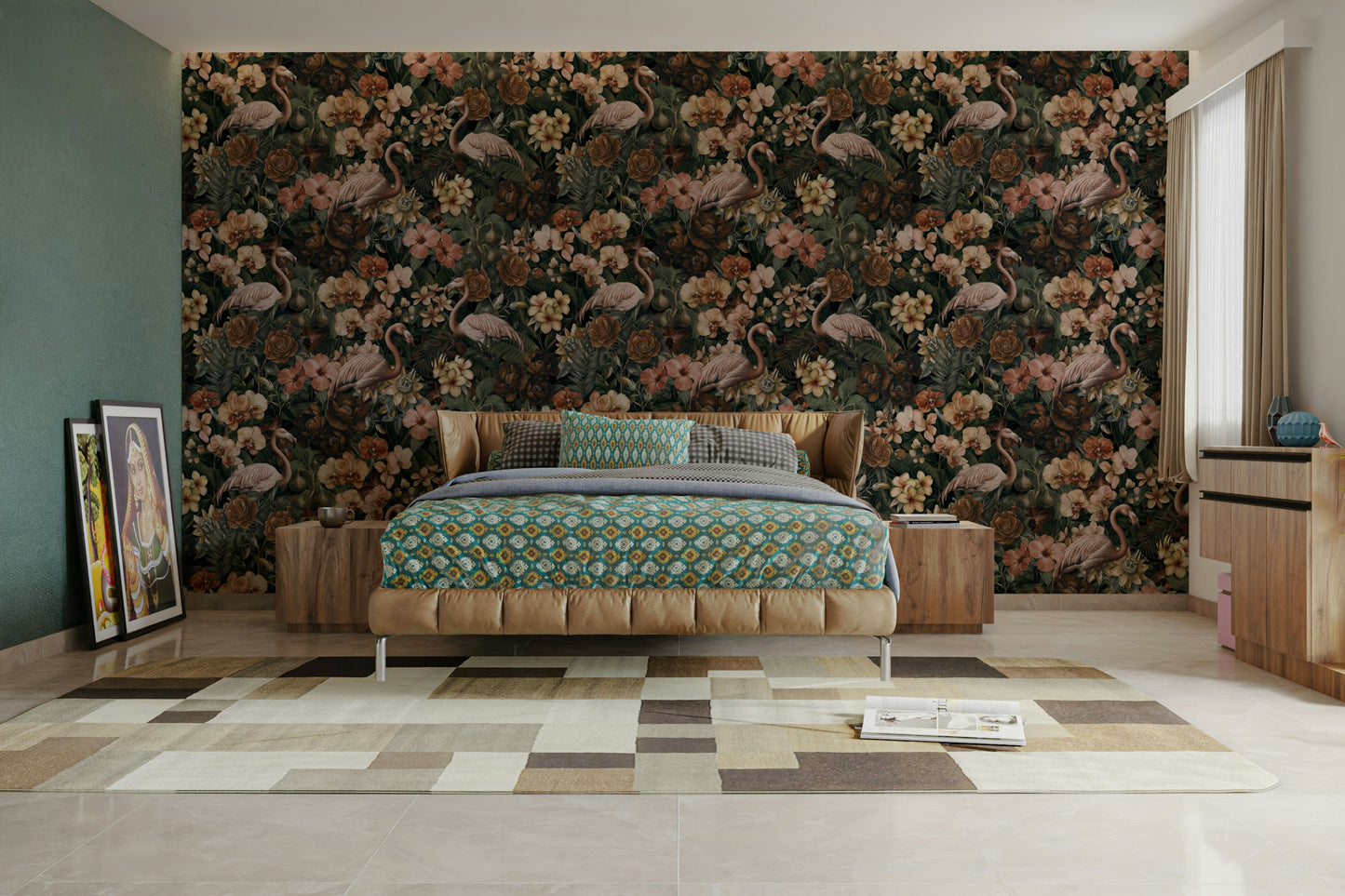 Nature-themed flamingo wallpaper

