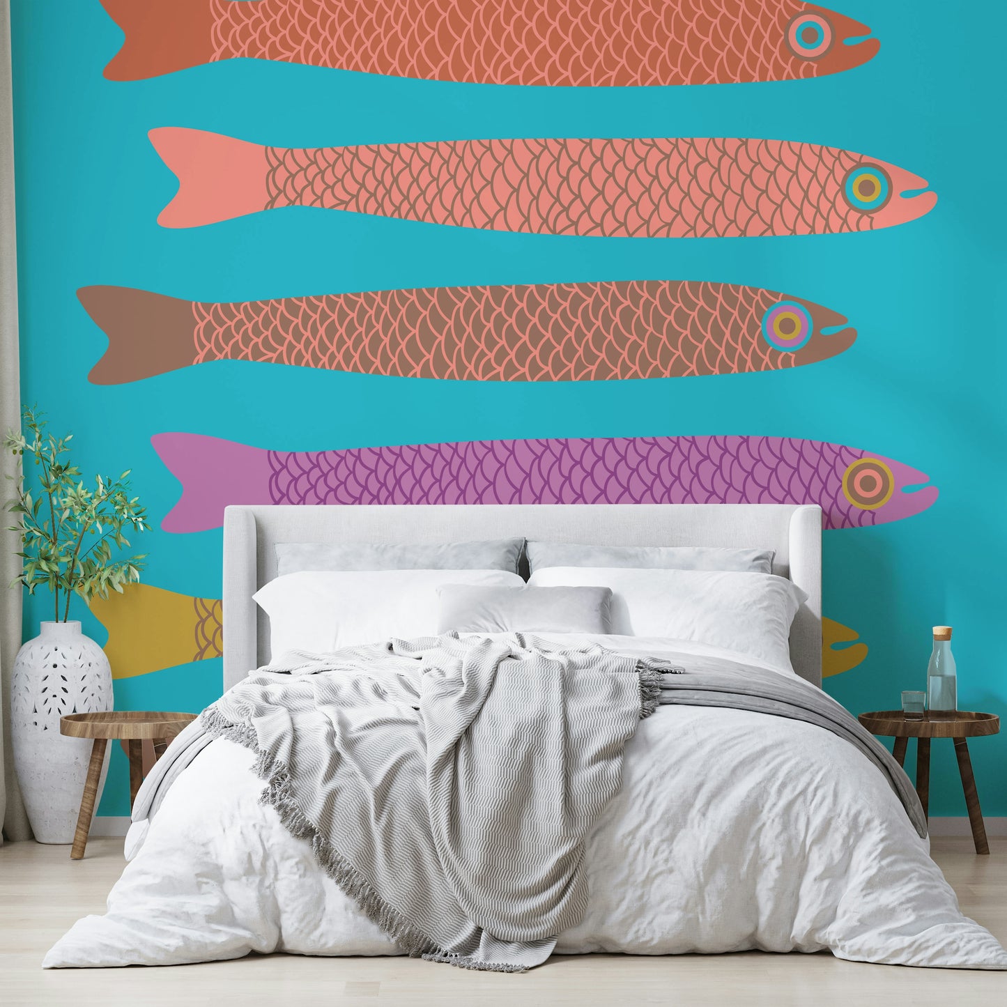 Creative seafood-themed wall mural
