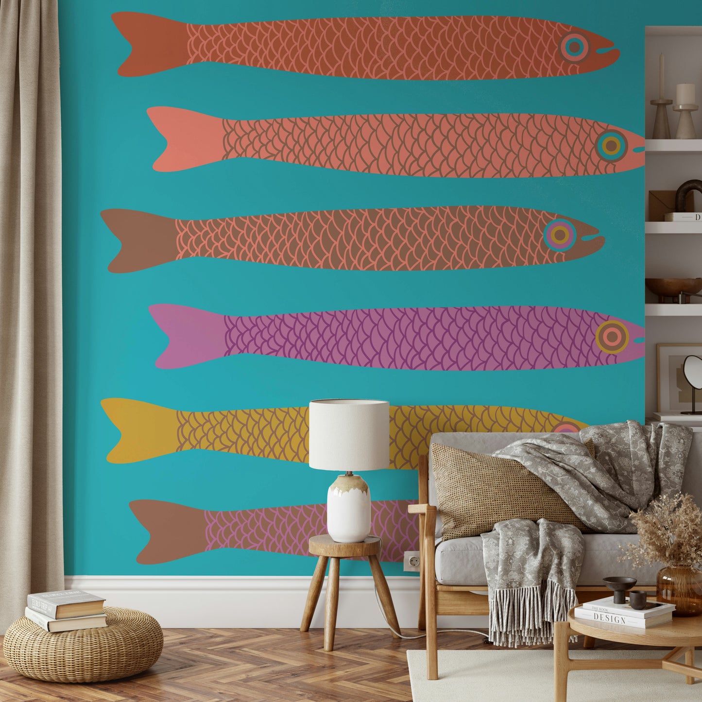 Quirky retro fish mural wallpaper

