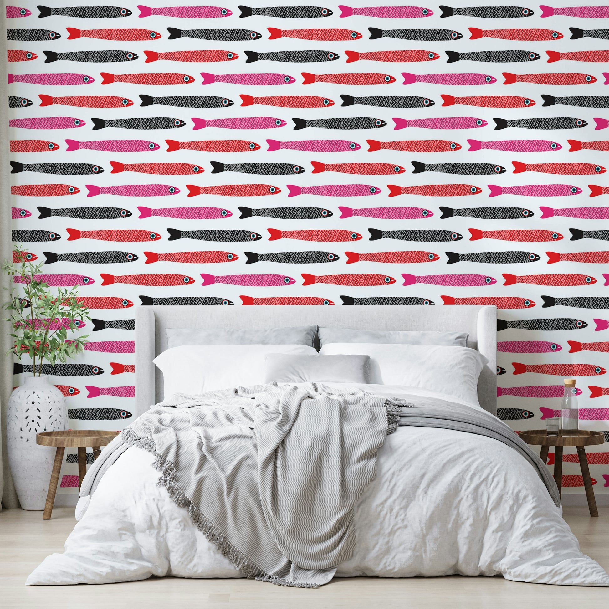 Quirky hand-drawn fish wall mural
