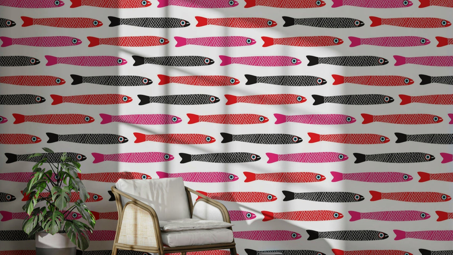 Anchovies retro fish wallpaper design
