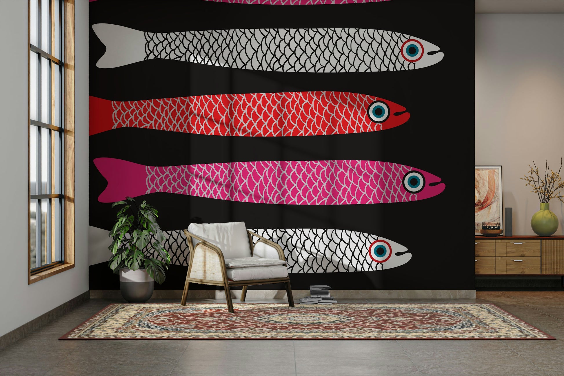 Vintage-inspired seafood mural wallpaper
