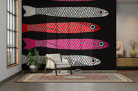 Vintage-inspired seafood mural wallpaper
