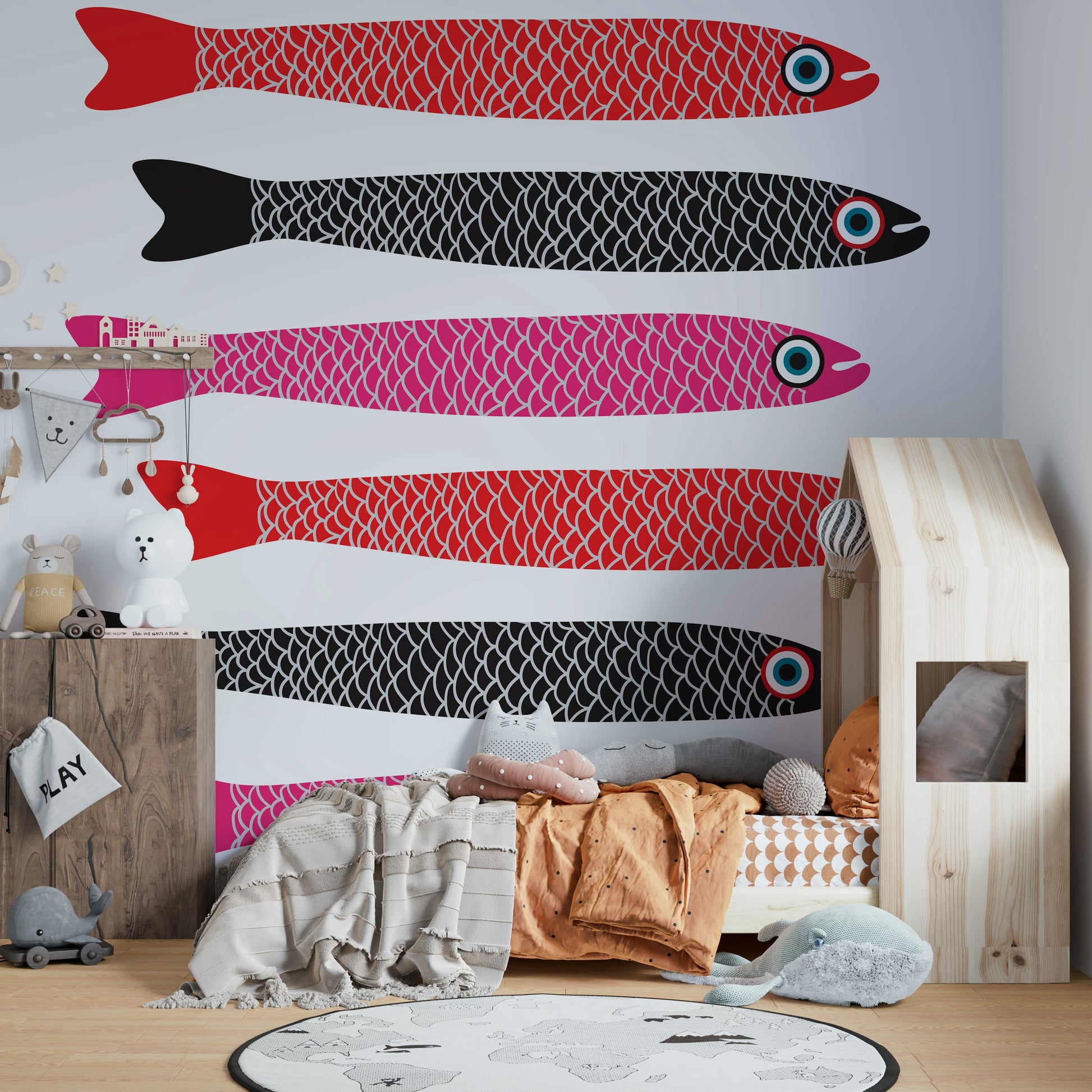 Artistic fish design mural wallpaper
