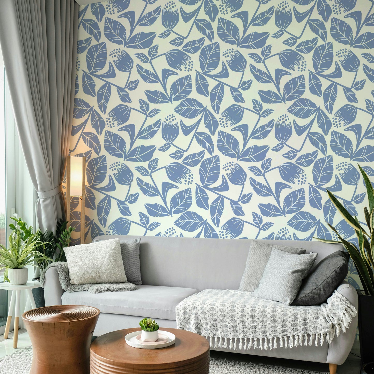 Delicate cornflower pattern on wallpaper

