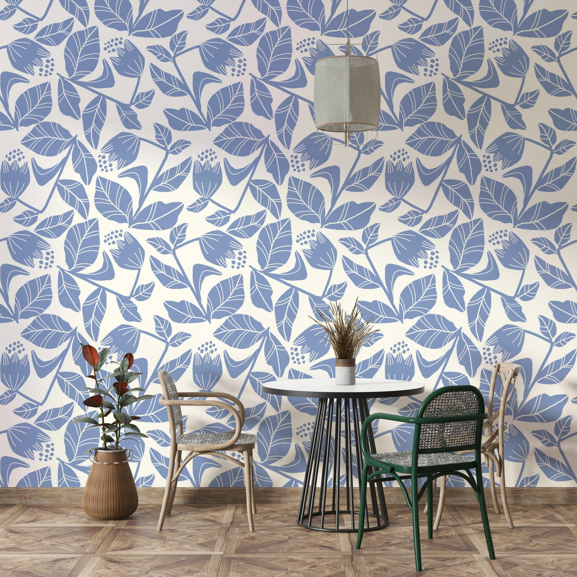 Blue floral wallpaper pattern

