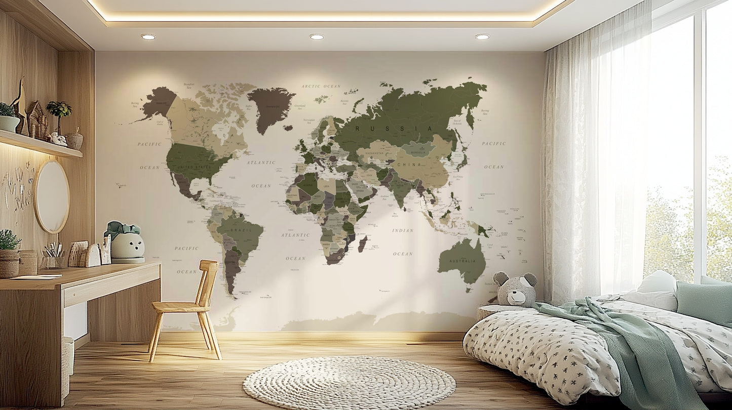 Boys room world map mural

