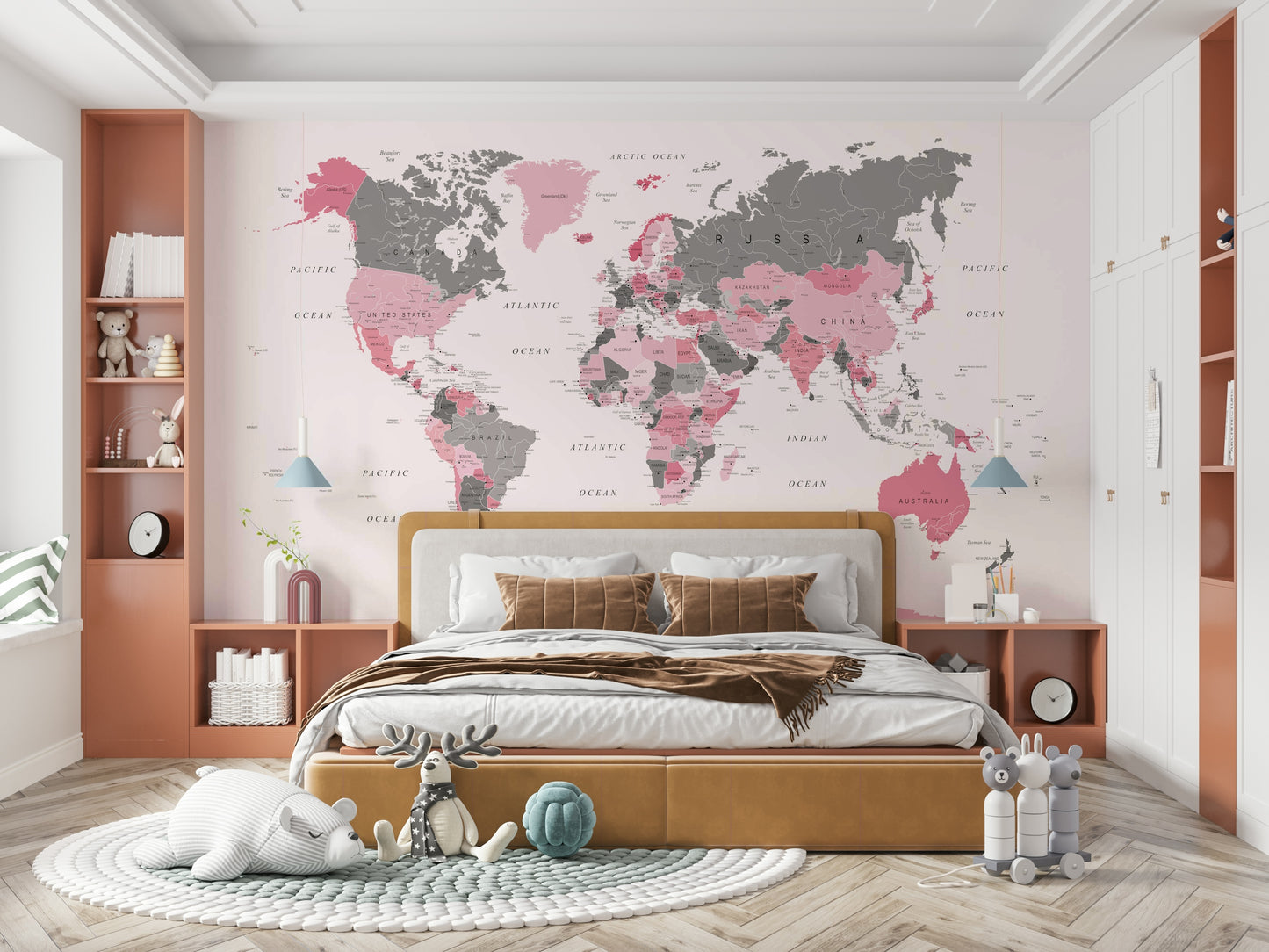 Blush-toned global map wallpaper

