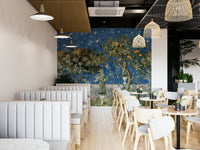 Botanical wall mural with starry sky design

