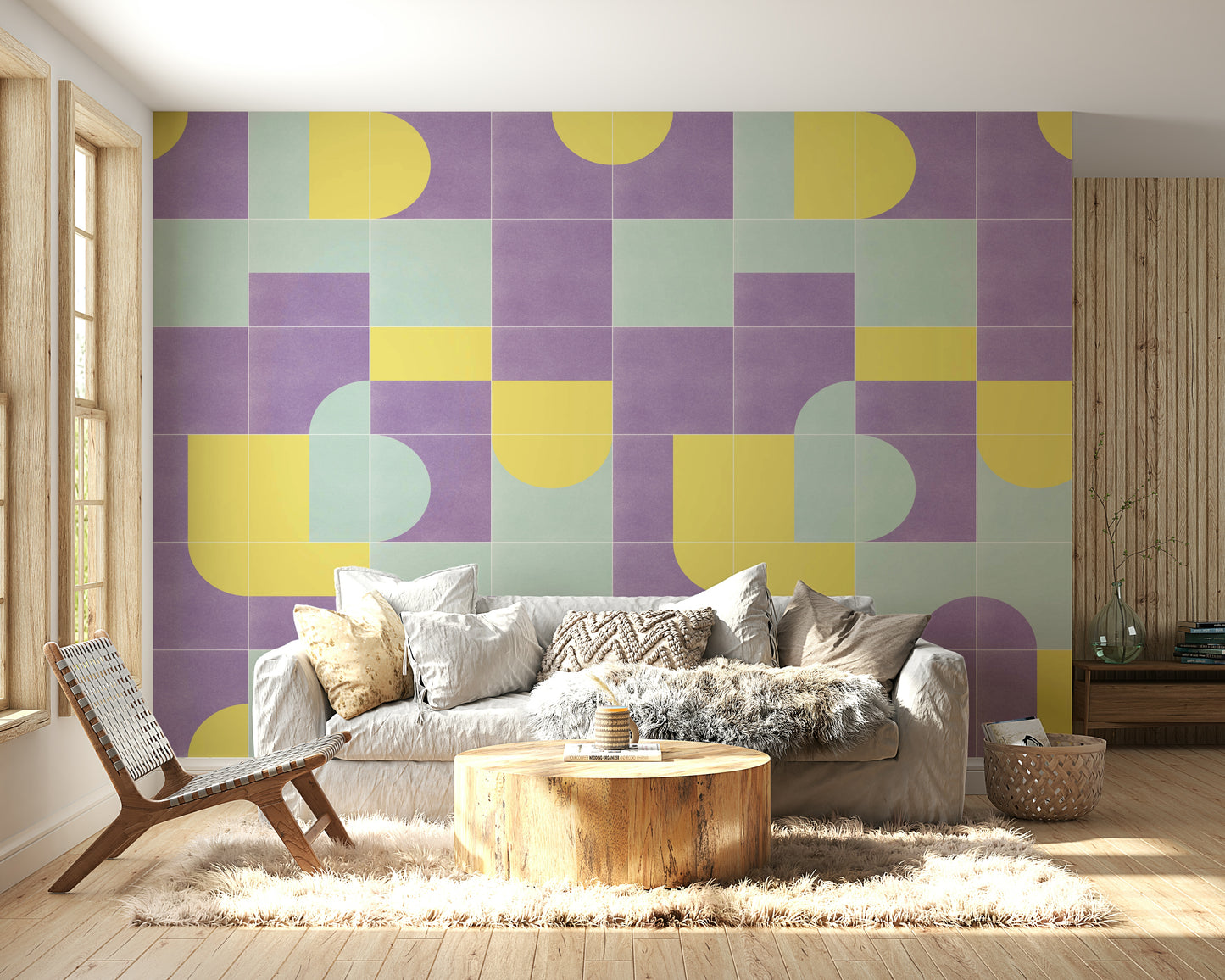 Terracotta and olive tile pattern wallpaper

