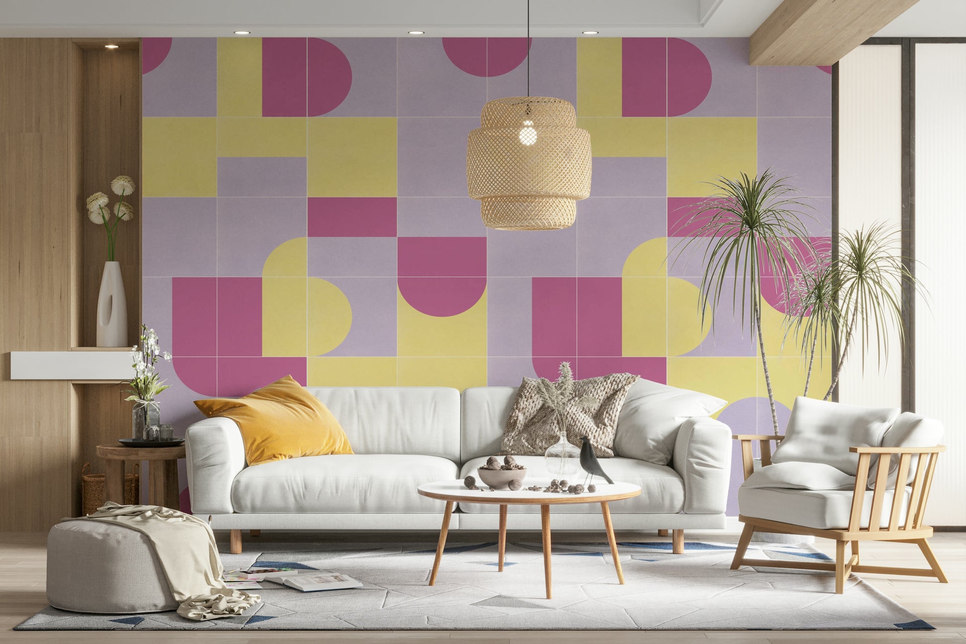 Blue and rose patchwork tile design

