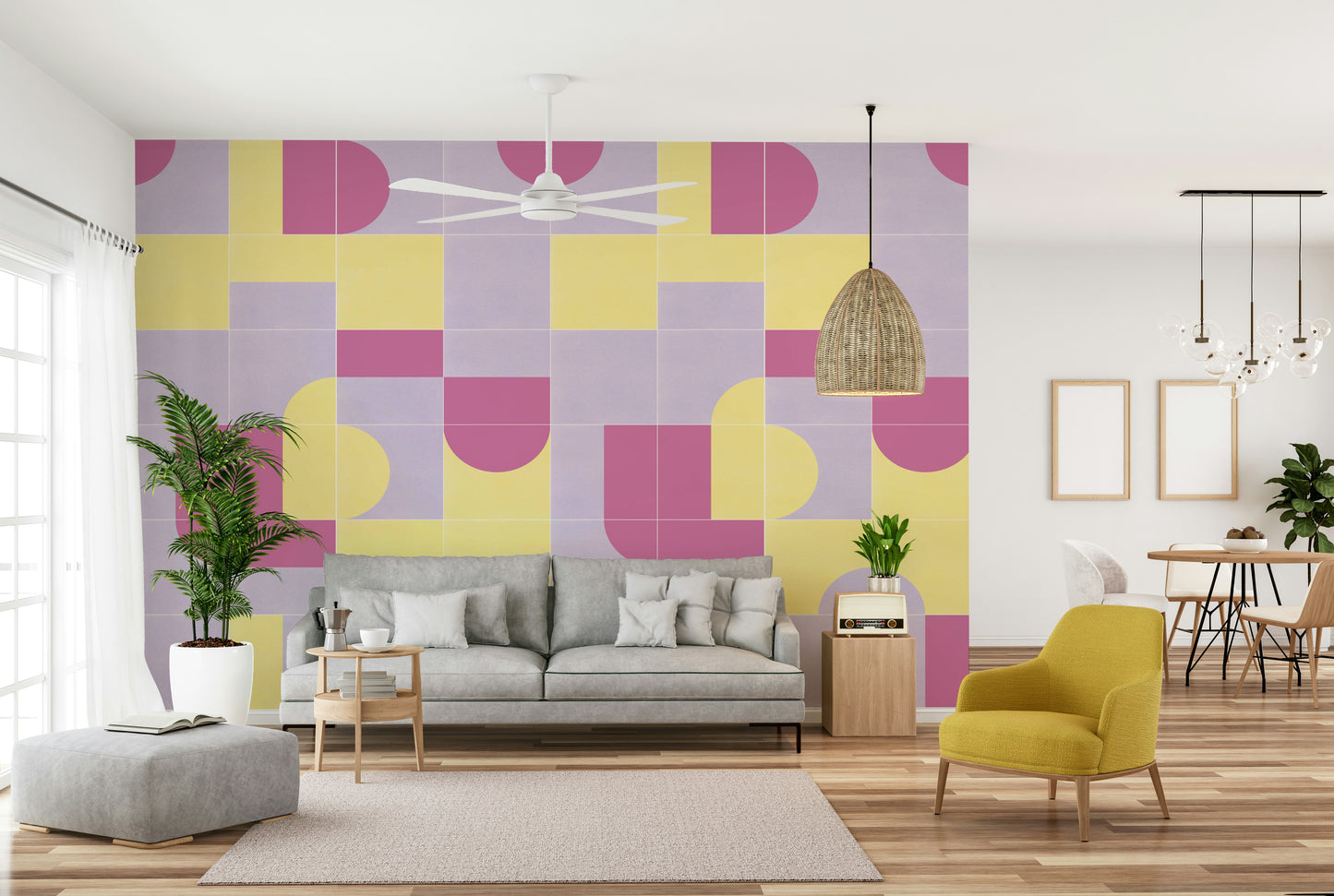 Beige and cream vintage tile mural

