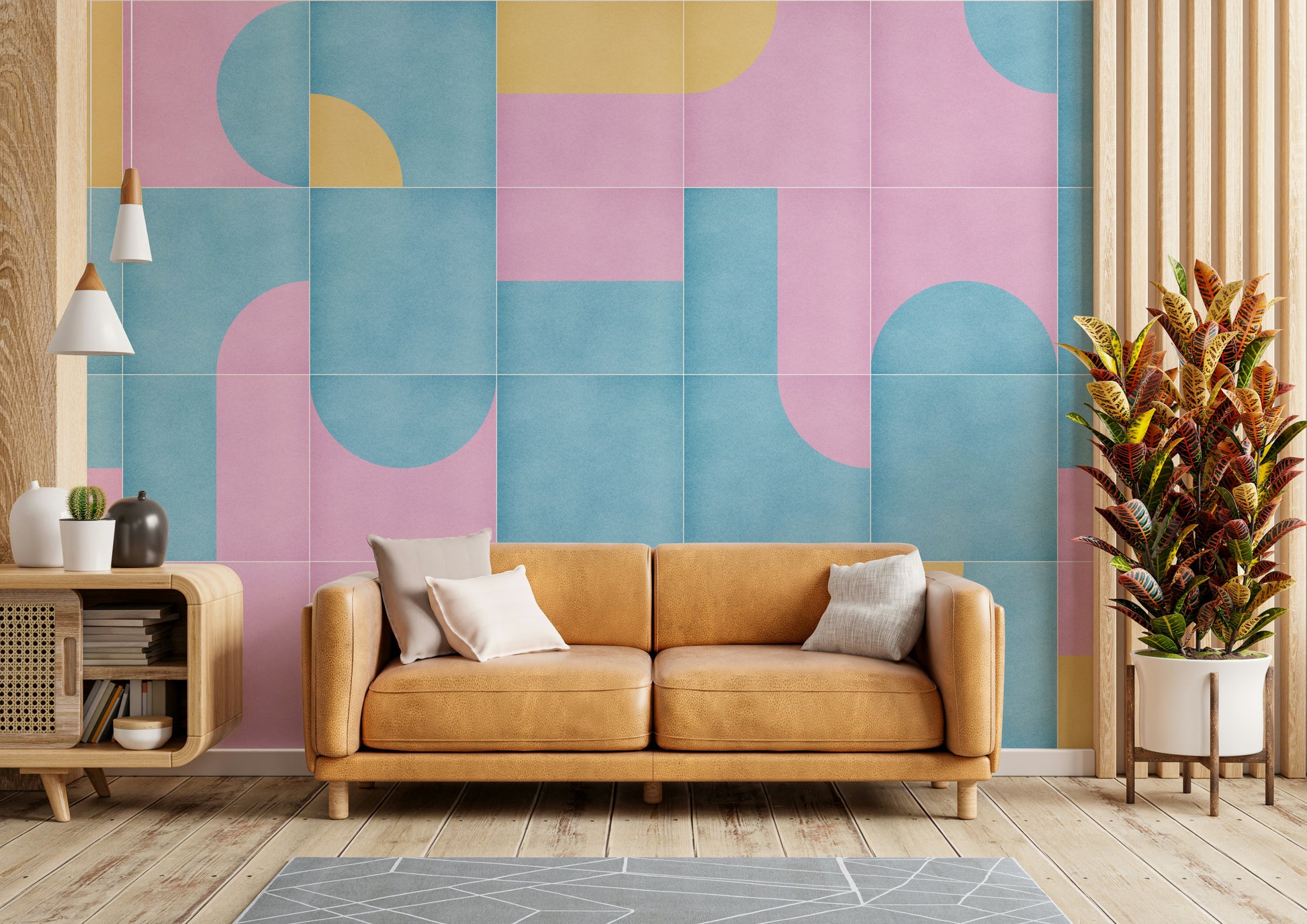 Decorative retro tile mural in neutrals

