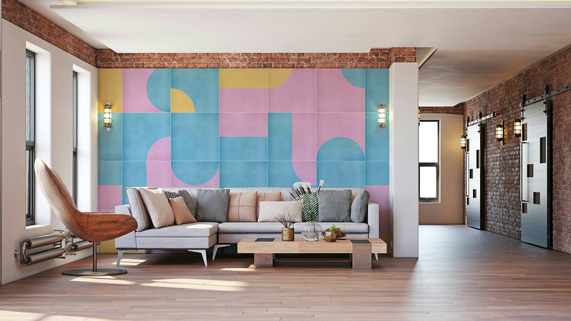 Warm tone patchwork mural wallpaper

