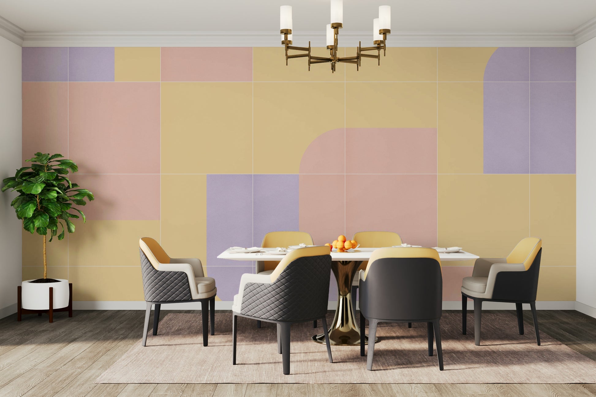 Dusty grey and beige tile mural

