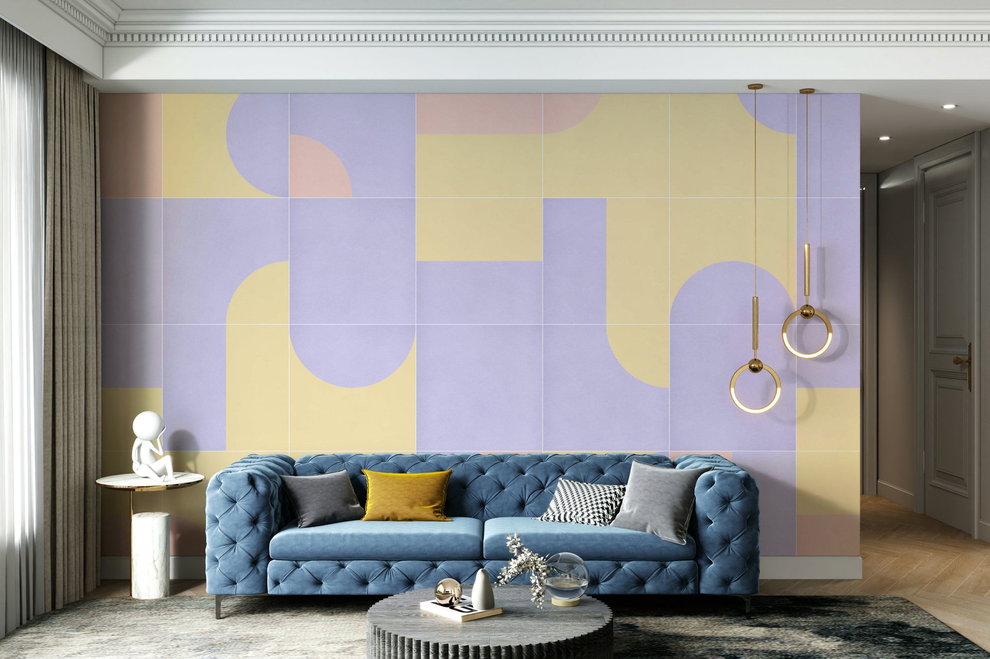 Geometric and floral retro wall design

