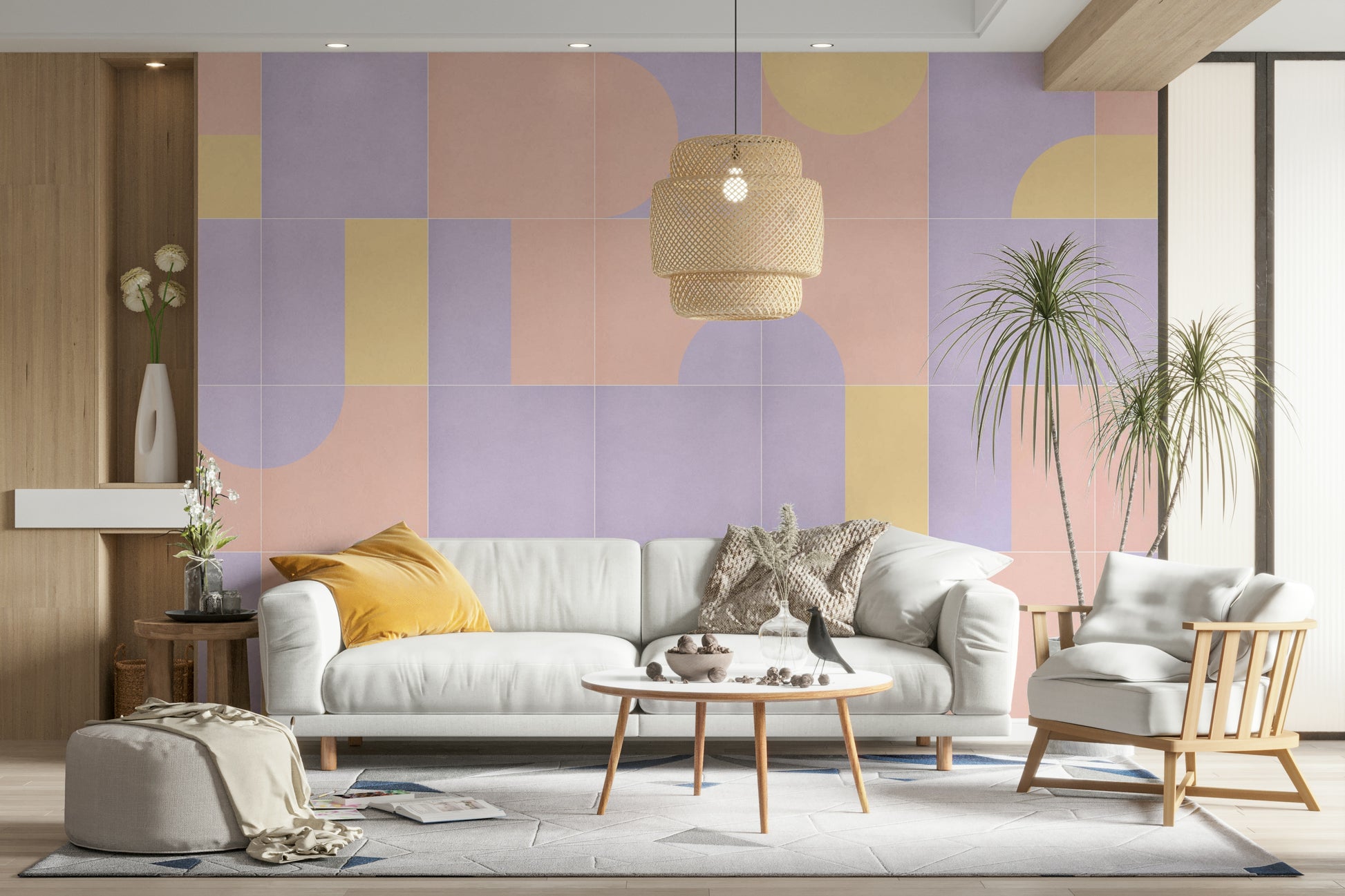 Retro tile pattern mural wallpaper

