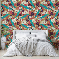 Elegant bird mural in golden tones

