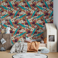 Ornate peacock feather wallpaper in gold

