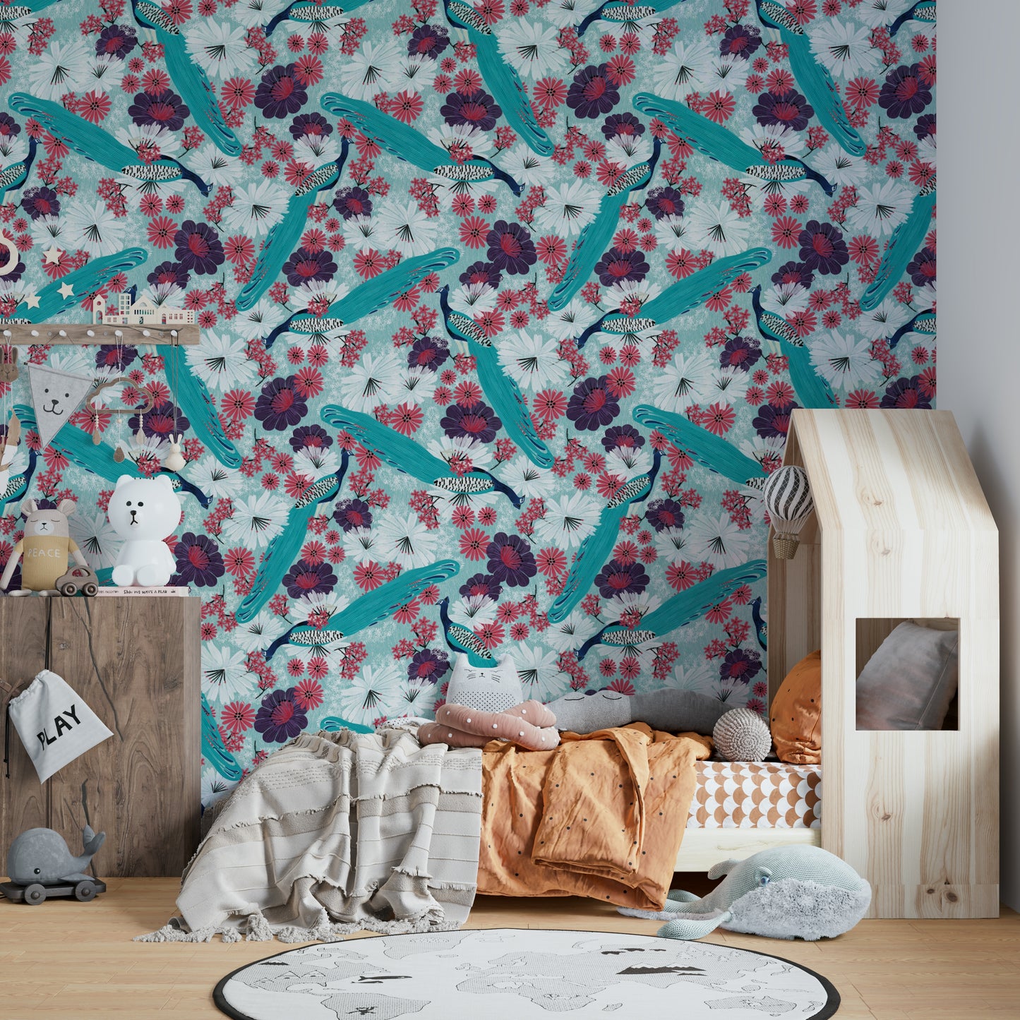 Decorative blue peacock wall design

