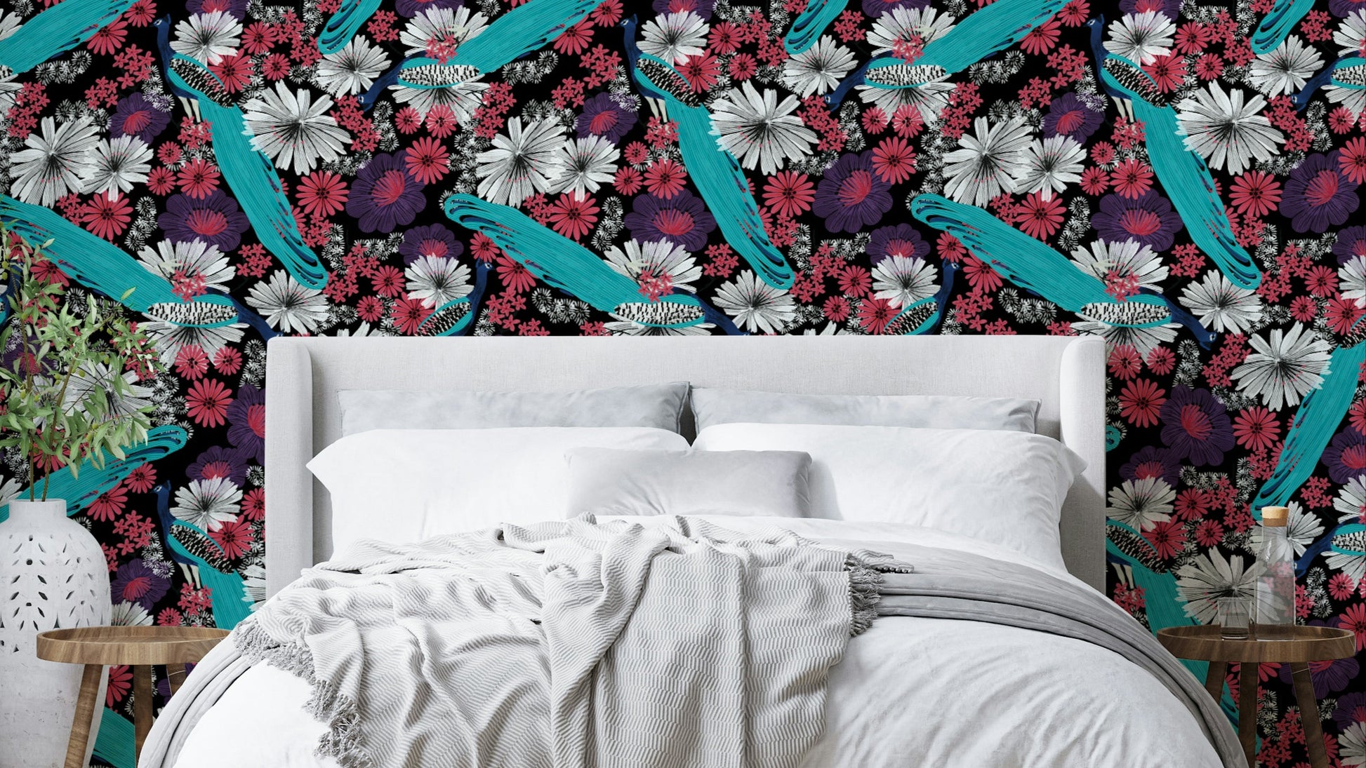 Black peacock wallpaper with elegant design

