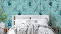 Peacock-themed wallpaper mural

