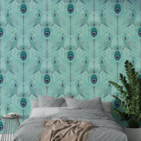 Regal feather wallpaper in rich blue

