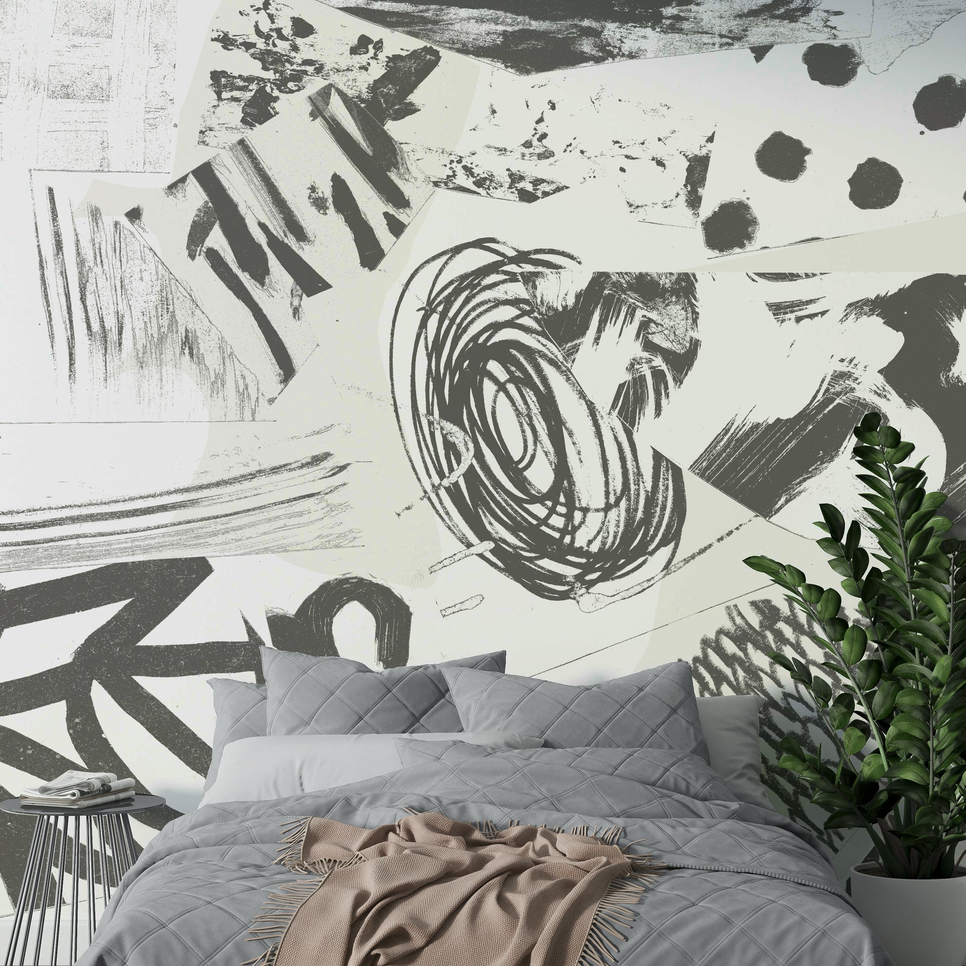 Soft painted strokes in grayscale tones