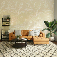 Light floral mural for calm interior spaces

