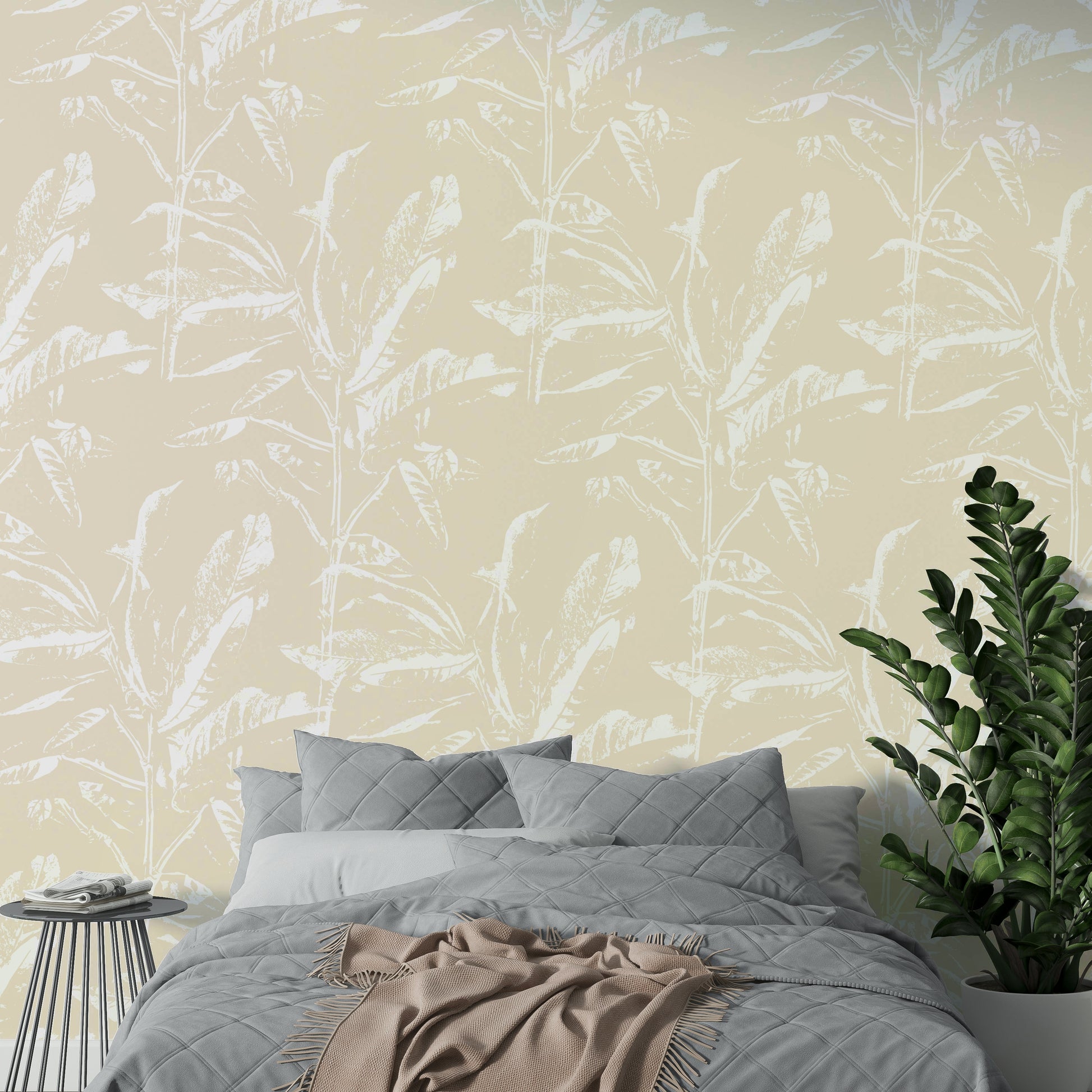 Yellow botanical wallpaper for fresh wall look

