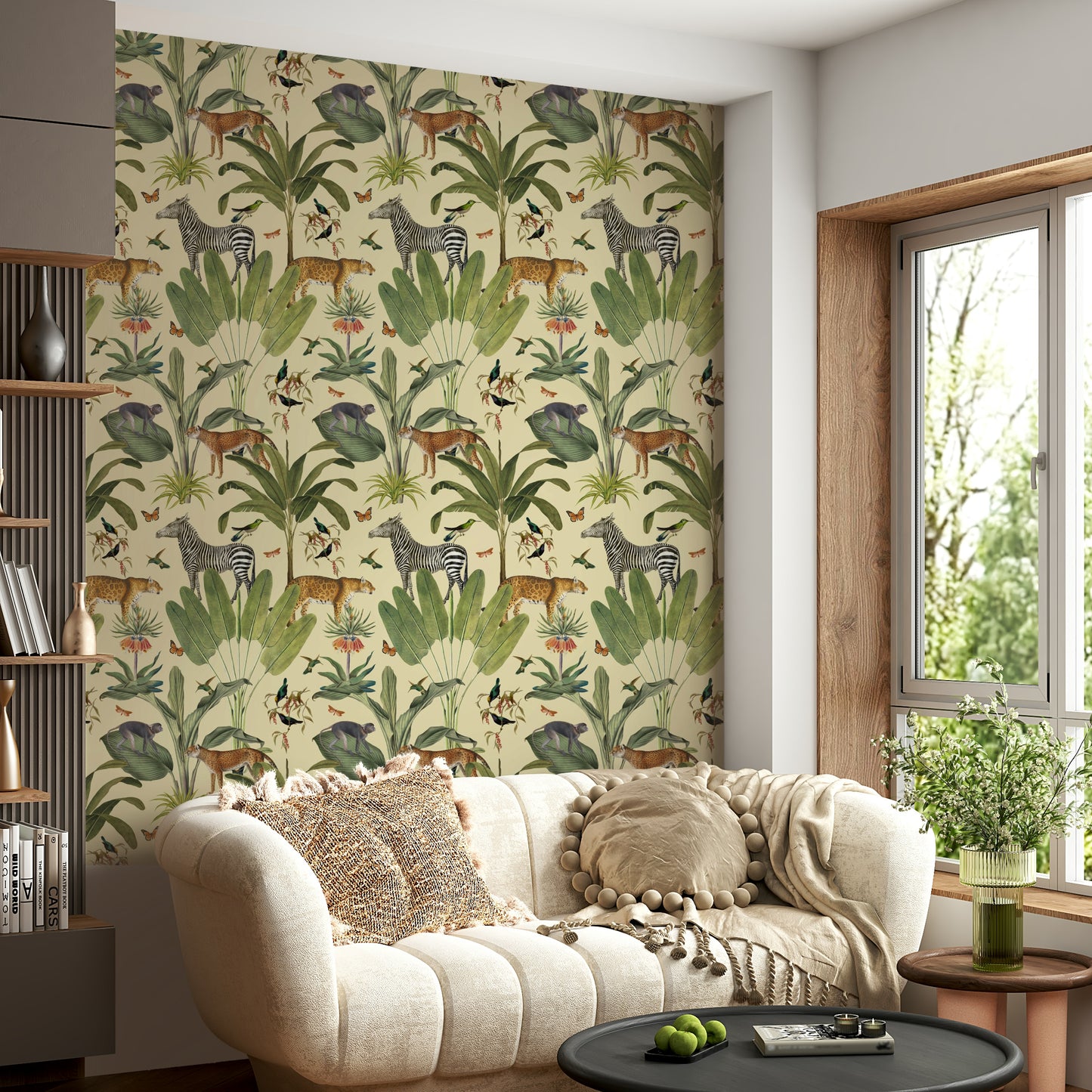 Soft natural wallpaper with safari animals

