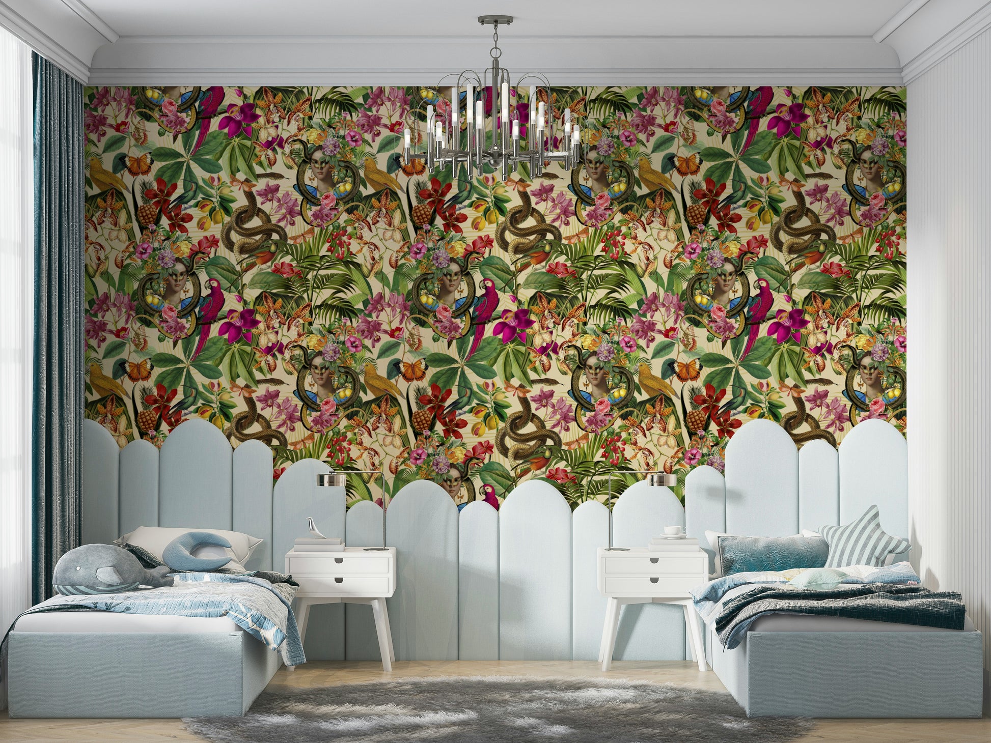 Classical motifs and nature mural wallpaper

