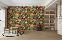 Vintage snake and floral mural wallpaper

