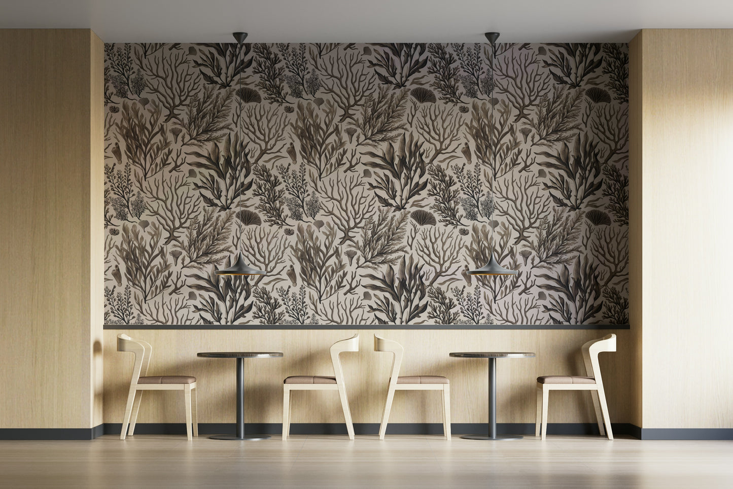 Beige underwater wallpaper with flowing elements

