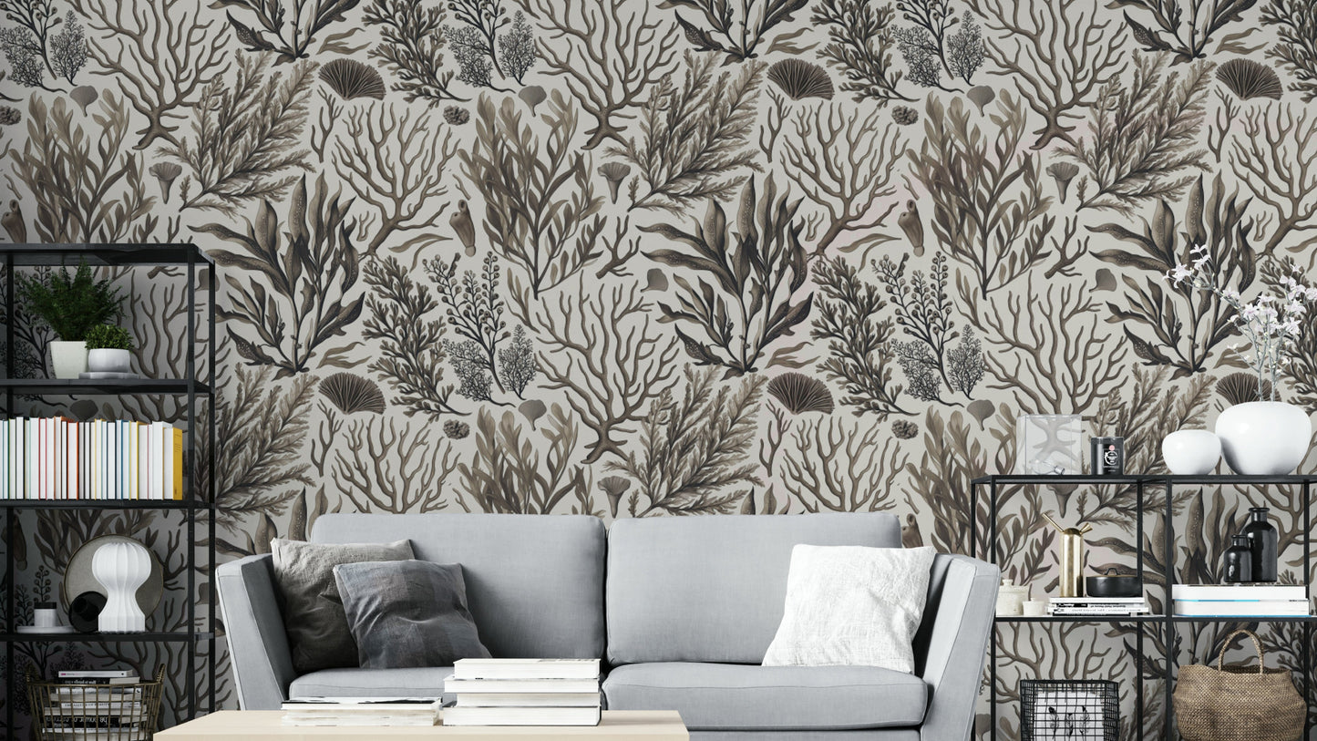 Ocean-themed wallpaper in hand-drawn style

