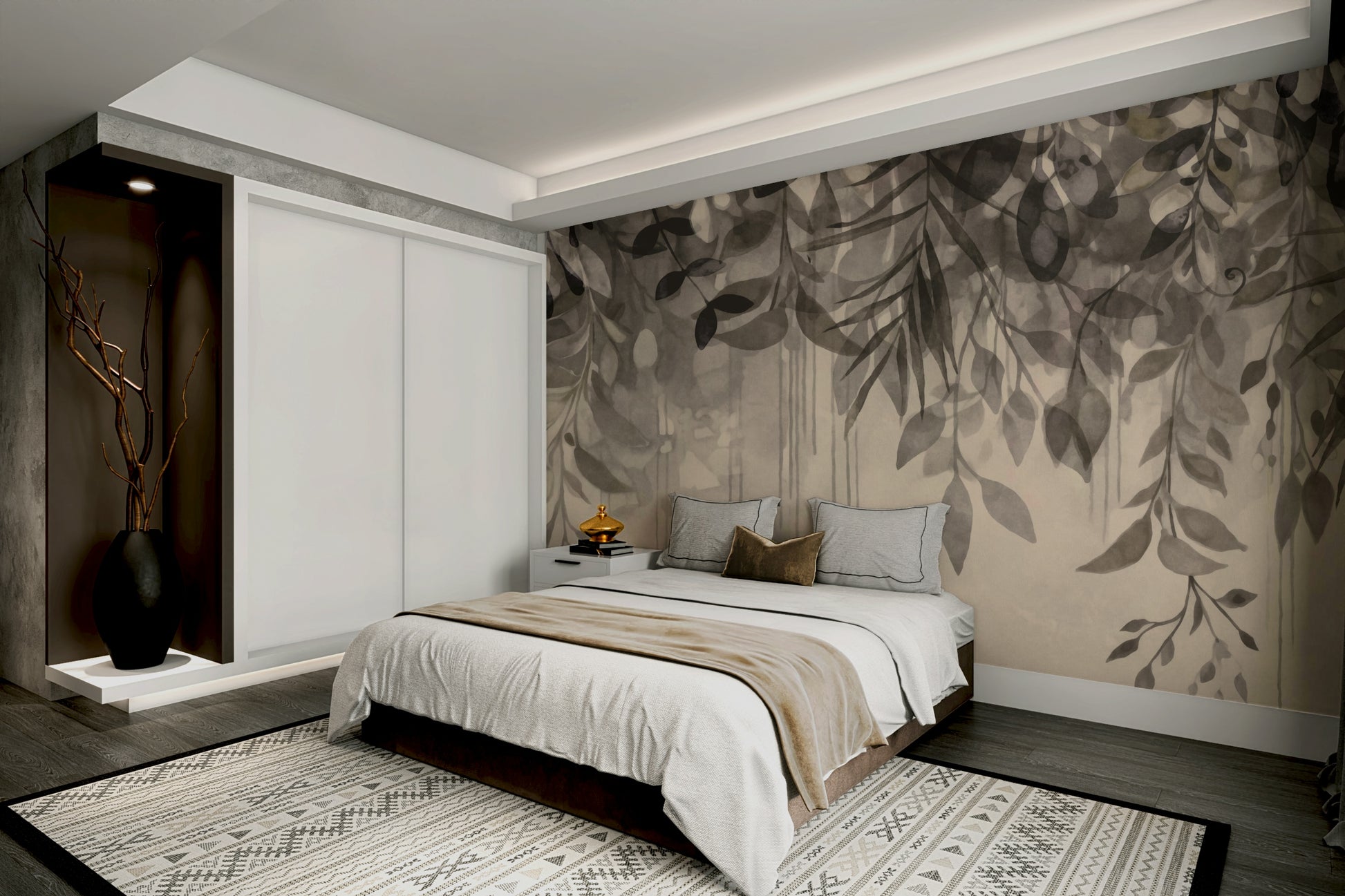 The Hanging Gardens Beige Grey Wall Mural

