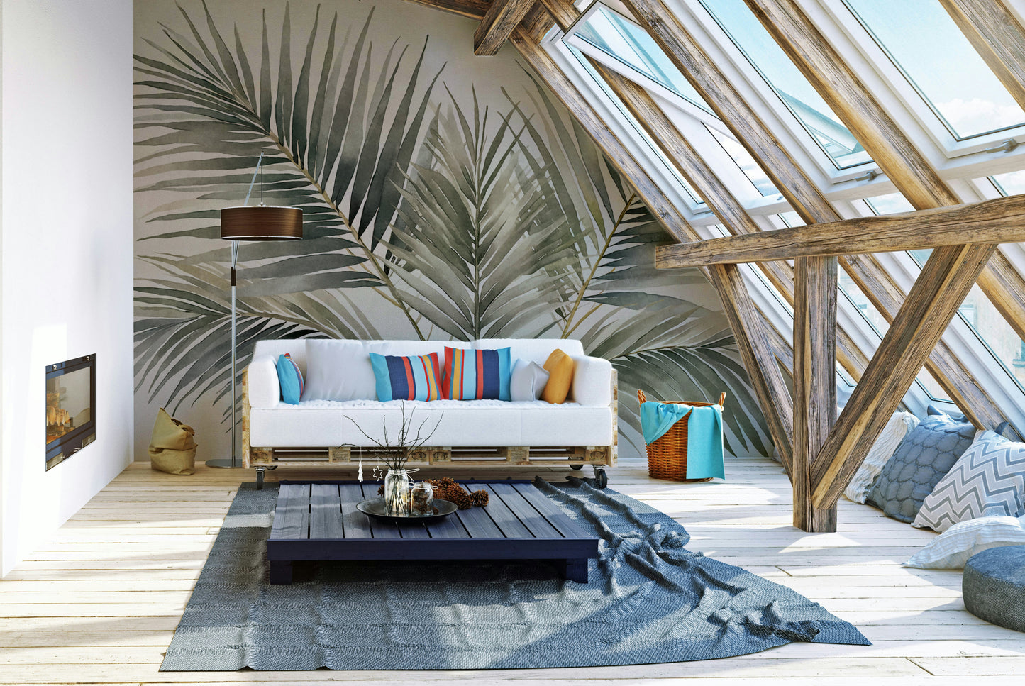 Full view of tropical leaf wall mural

