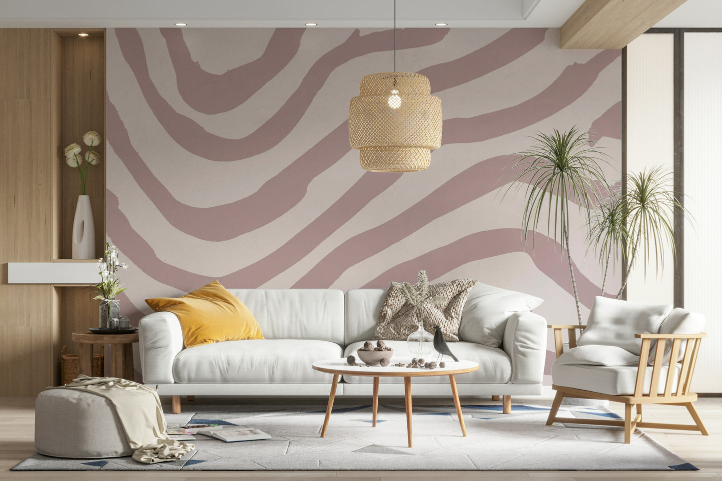 Full view of Dusty Rose Waves mural

