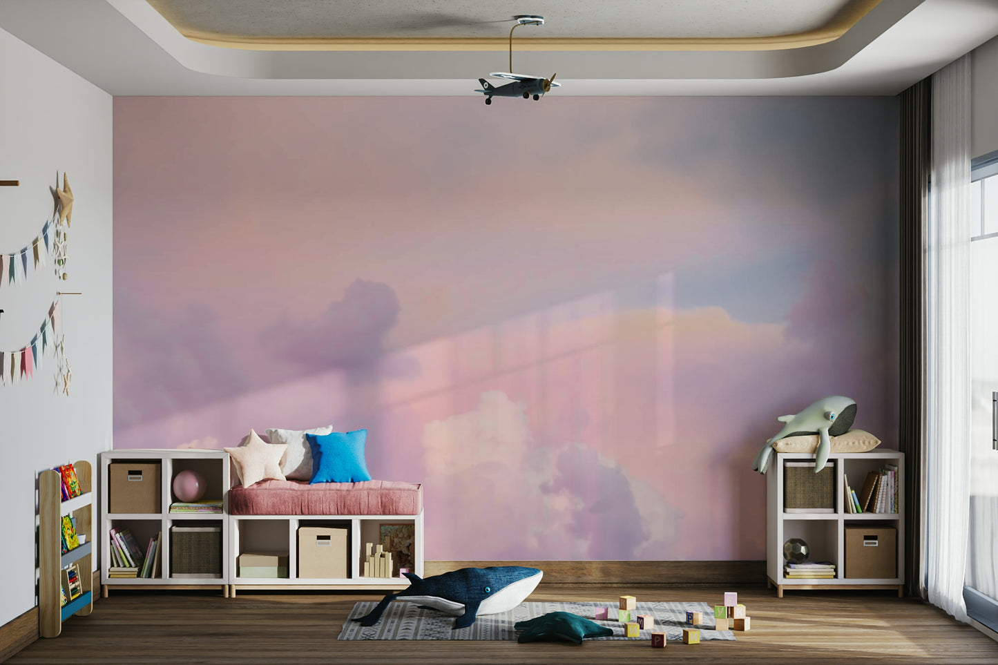 Blush and lavender cloud wall mural

