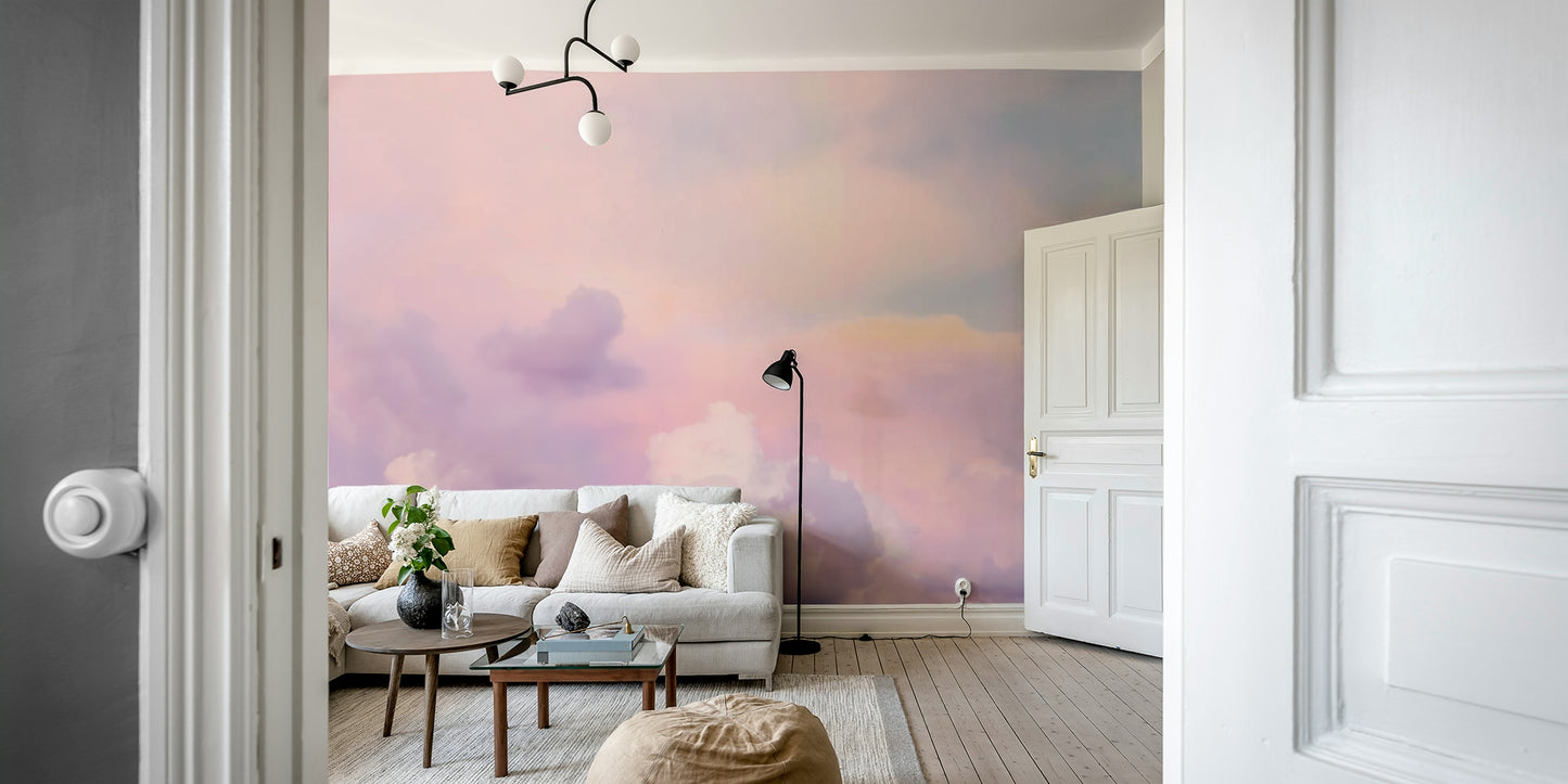 Full view of pastel cloud mural

