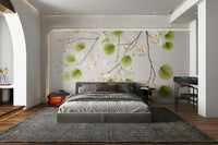 Soft leaf mural wallpaper in gentle tones

