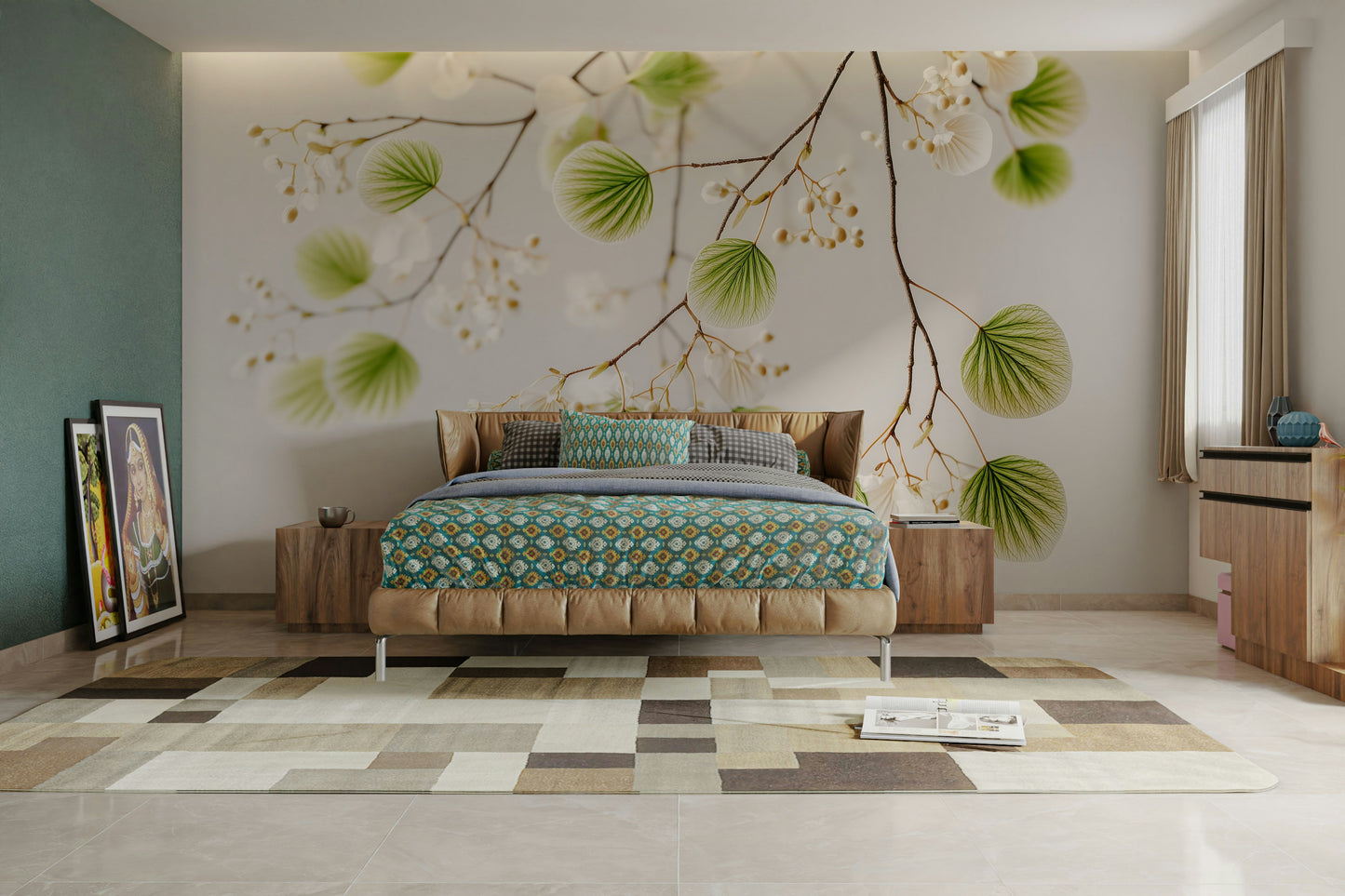 Light botanical mural wallpaper design

