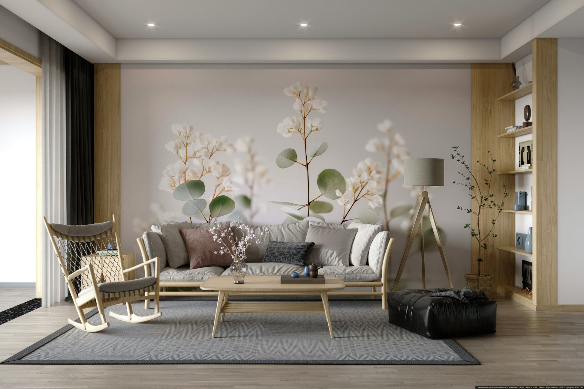 Light flower wallpaper for living room

