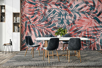 Artistic jungle-style wallpaper in bold tones

