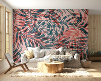Rouge and teal mural wallpaper for interiors

