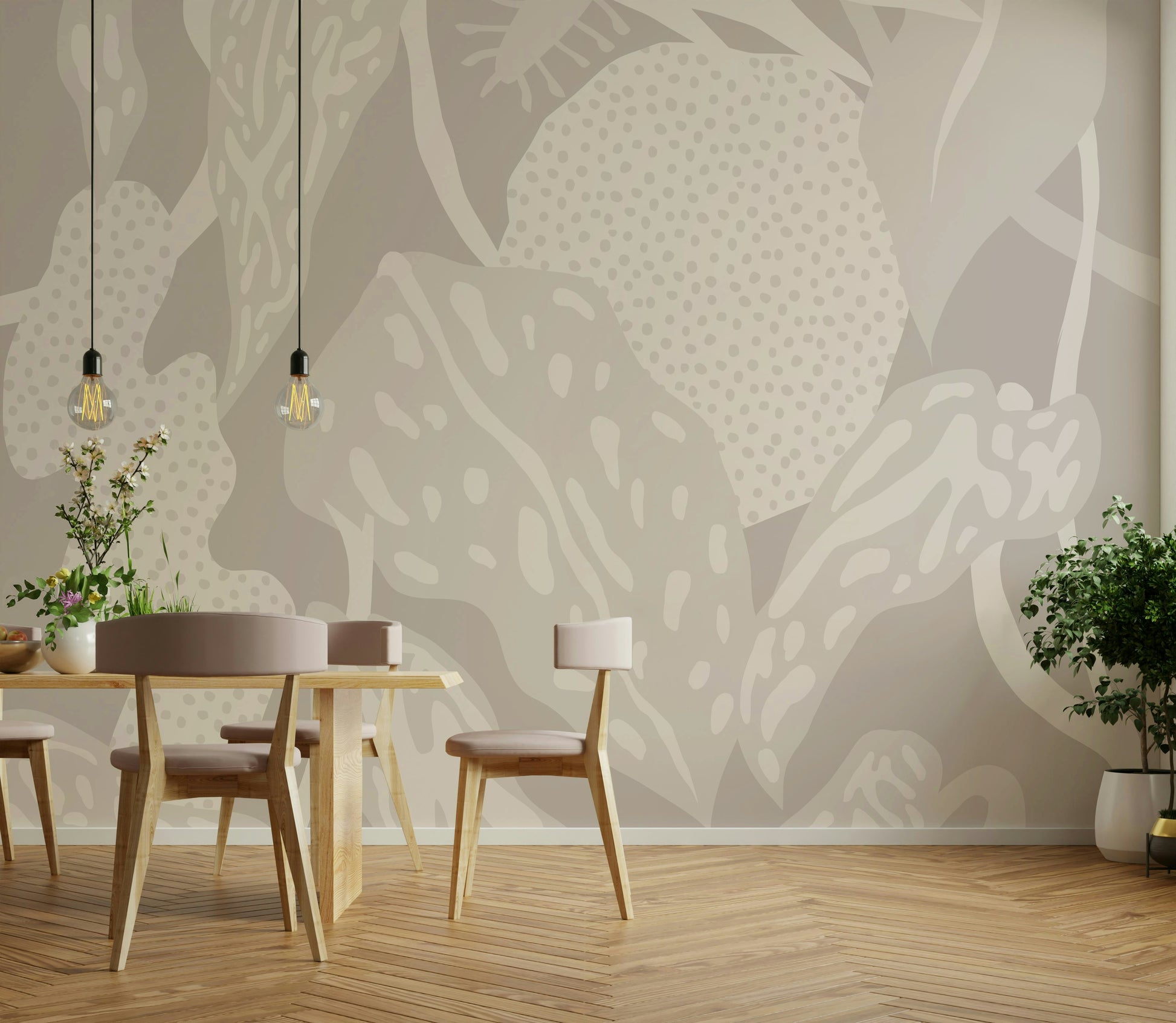 Subtle botanical wallpaper in neutral shades

