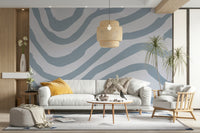 Blue striped mural wallpaper for walls

