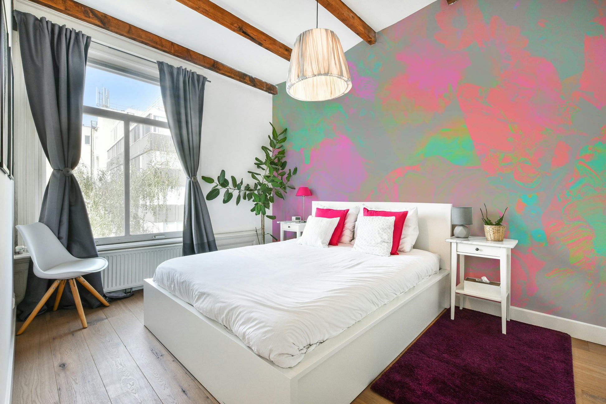 Soft floral mural wallpaper in gentle tones
